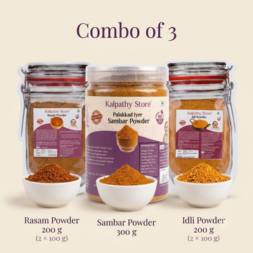 Morning to Meals Combo – Sambar, Rasam & Idli Powder | 300g + 200g + 200g
