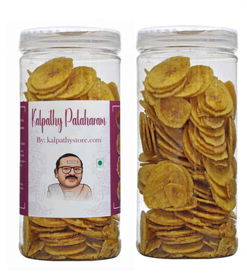 Palaharam at Kalpathy Store Premium Kerala Banana Chips Wafers In Coconut Oil | Fresh, Thin, Crispy, Namkeen Snack | 200 g Pet Jar